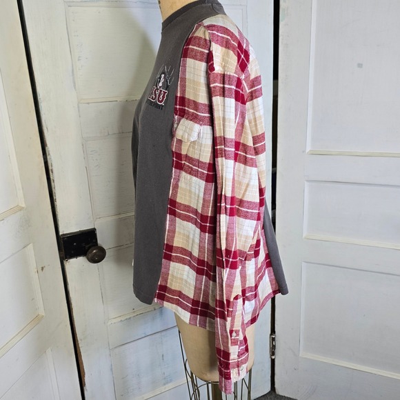 Upcycled FSU Buck tshirt garnet/gold plaid flannel OS - Picture 7 of 7